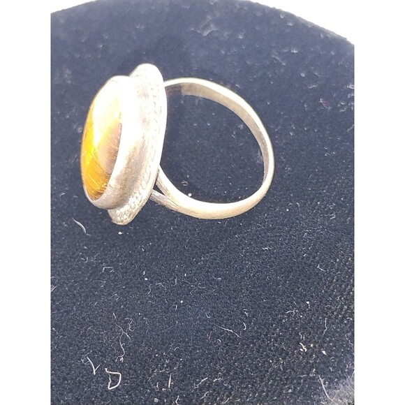 Men's Size 7 Silvertone Ring Retro Stone Looks Like Tiger Eye Stone - Picture 3 of 9